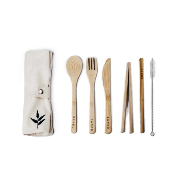 Set posate da viaggio in bambù con astuccio in cotone