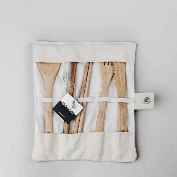 Set posate da viaggio in bambù con astuccio in cotone - immagine 2